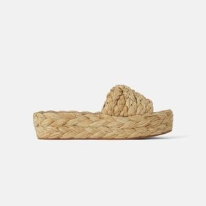 ZARA Natural Raffia Platform Wedges